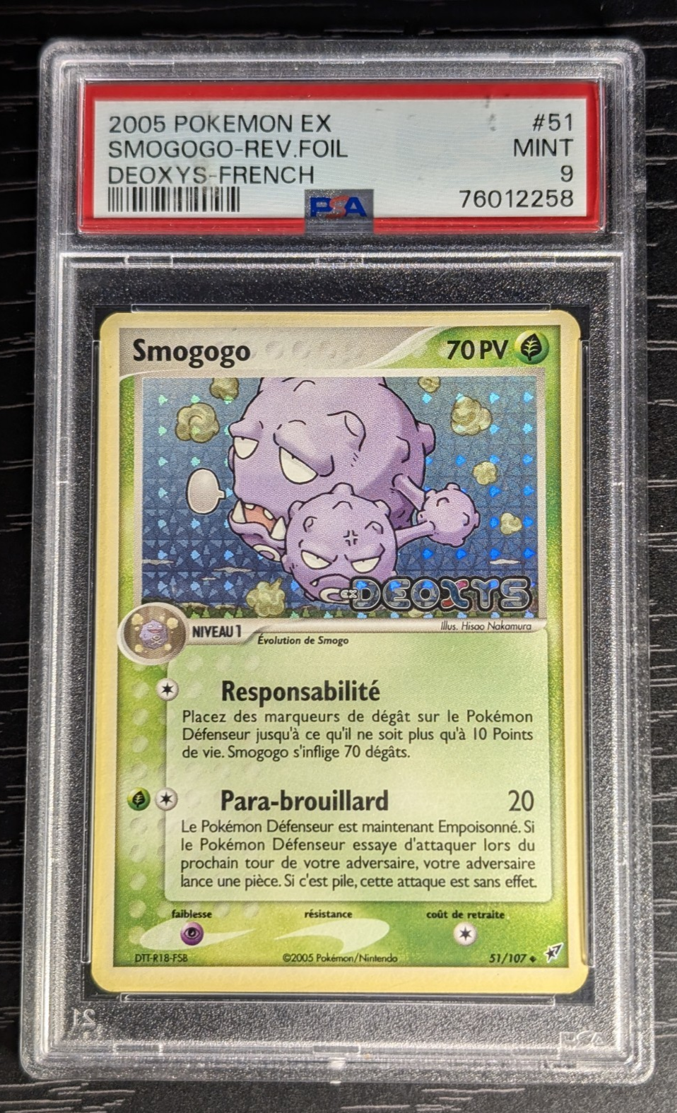 Carte gradee Pokemon Smogogo 051/107 Ex Deoxys -Reverse Stamp- psa 9 pop 6