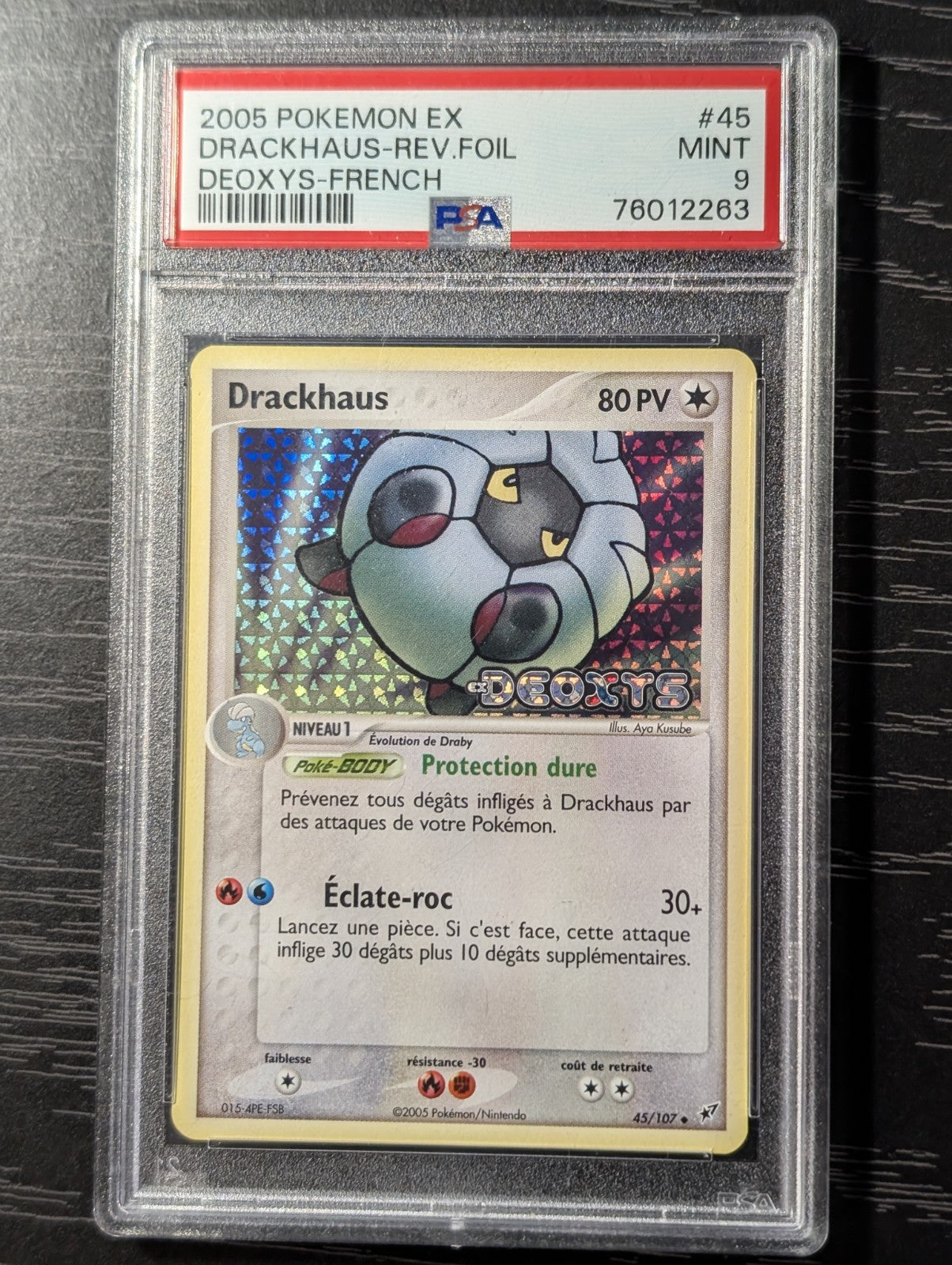 Carte gradee Pokemon  Drackhaus 045/107 Ex Deoxys - Reverse Stamp- PSA 9 pop 7