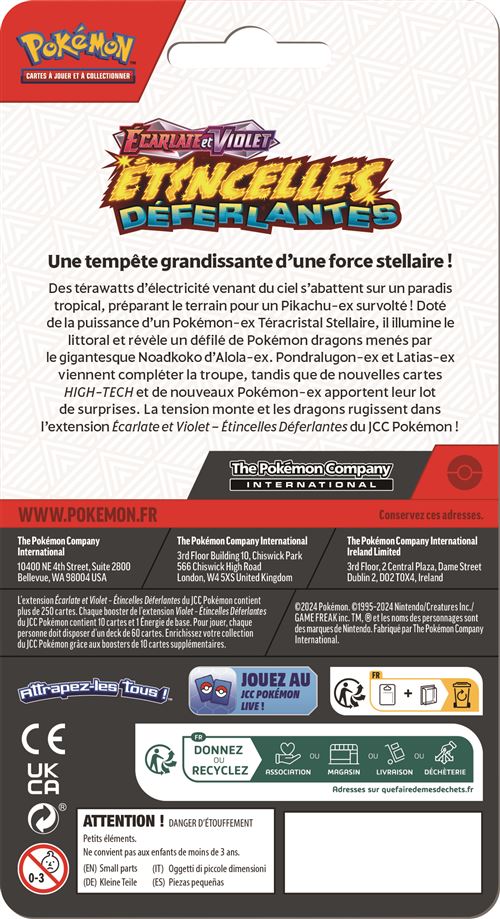 Booster Pokémon Étincelles Déferlantes EV08 – Blister plastique – Français – visuel catalogue du verso – illustration selon disponibilité
