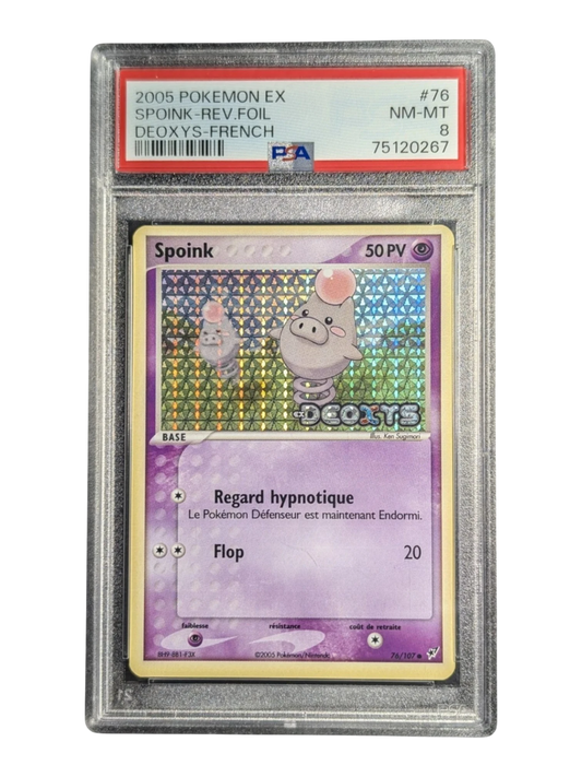 Carte gradee Pokemon Spoink 076/107 Ex Deoxys -Reverse Stamp- psa 8 pop 12 NM+