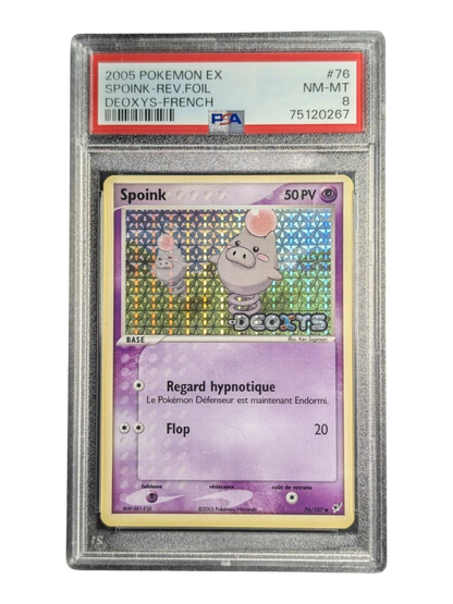 Carte gradee Pokemon Spoink 076/107 Ex Deoxys -Reverse Stamp- psa 8 pop 12 NM+