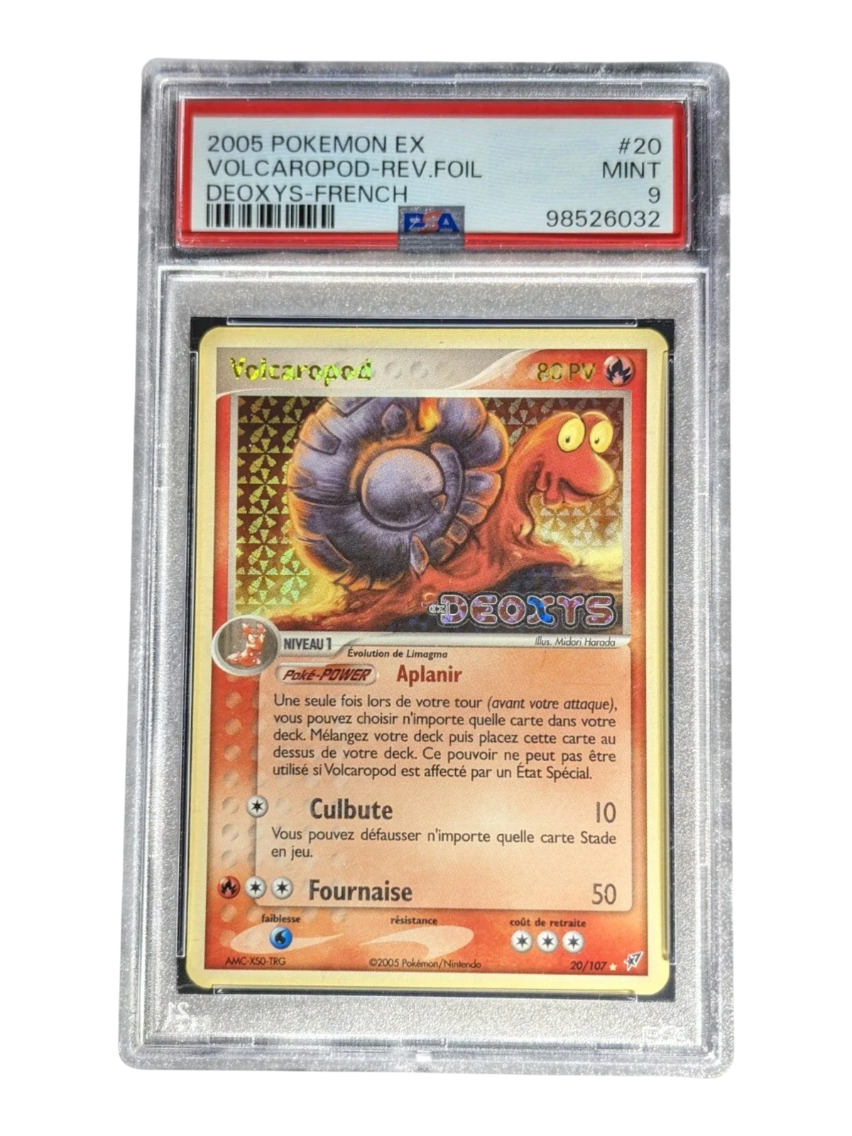 Carte gradee Pokemon Volcaropod 020/107 Ex Deoxys -Reverse Stamp- psa 9 pop 12